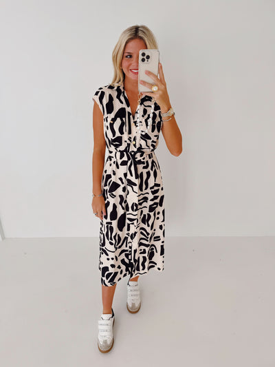 Laura Midi Dress - Black/White