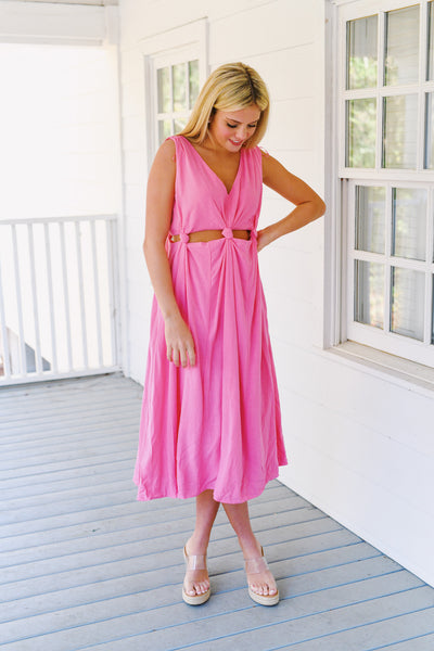 Bailey Knotted Waist Midi Dress - Pink