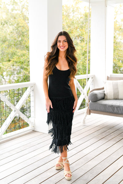 Lory Slim Tassel Dress - Black