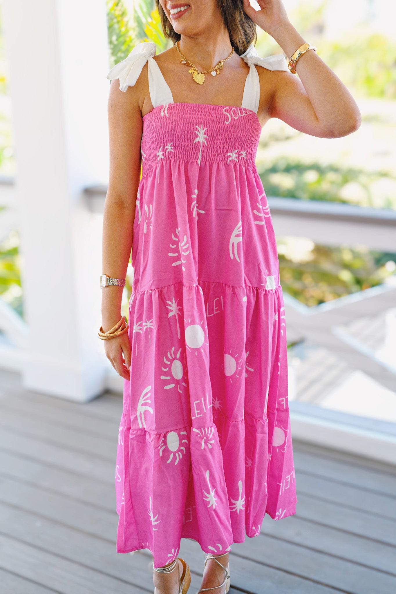 Fran Tropical Midi Dress - Pink