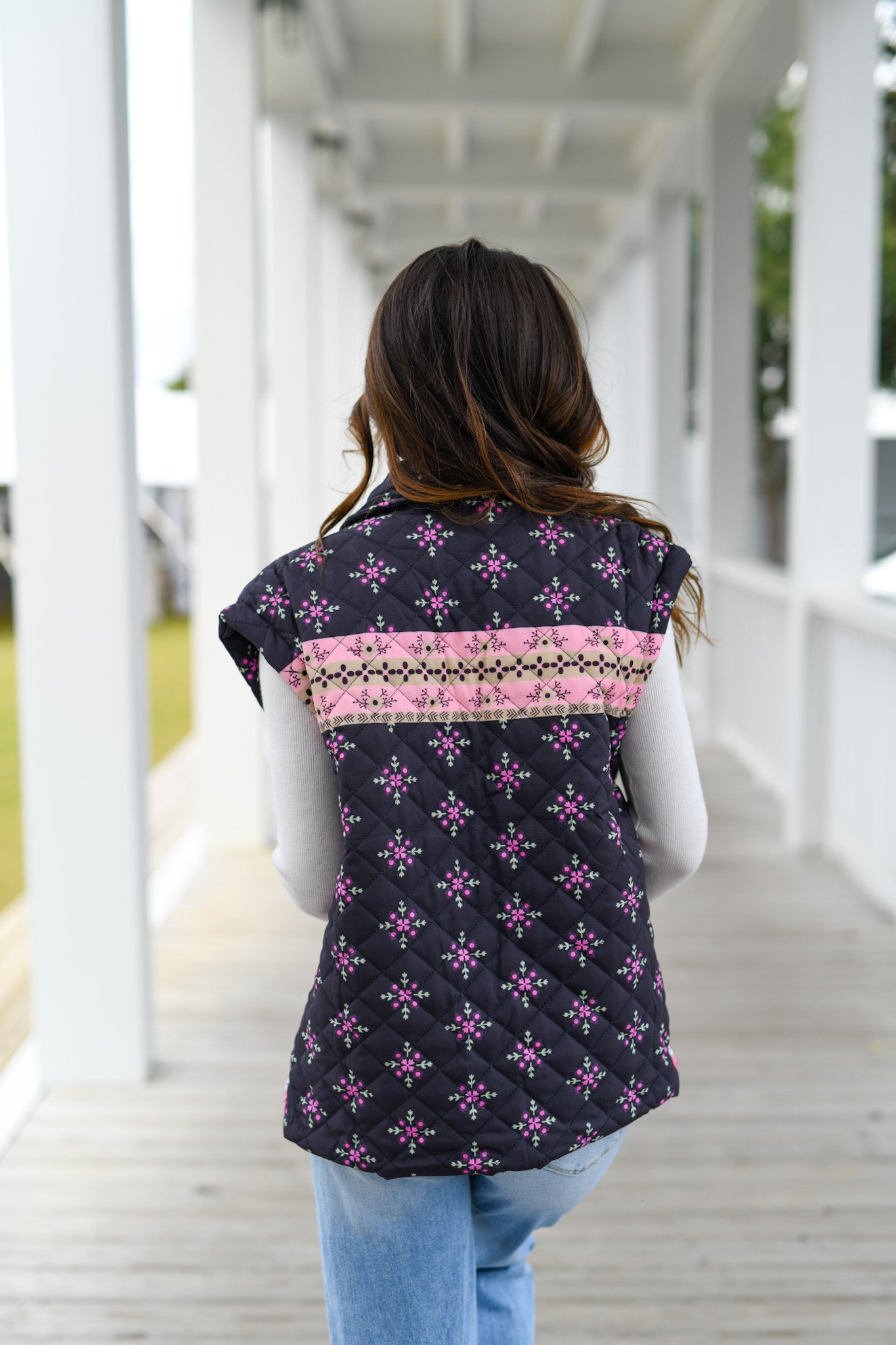 Betsy Floral Quilted Vest - Purple/Pink Multi