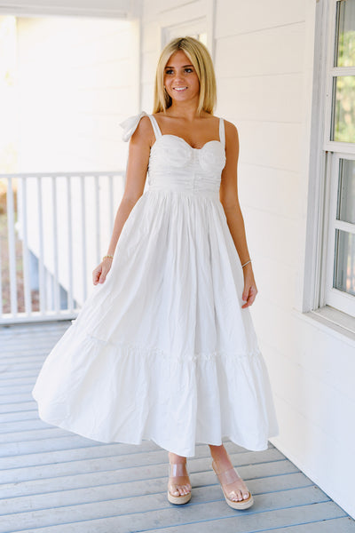 Kate Poplin Midi Dress - White