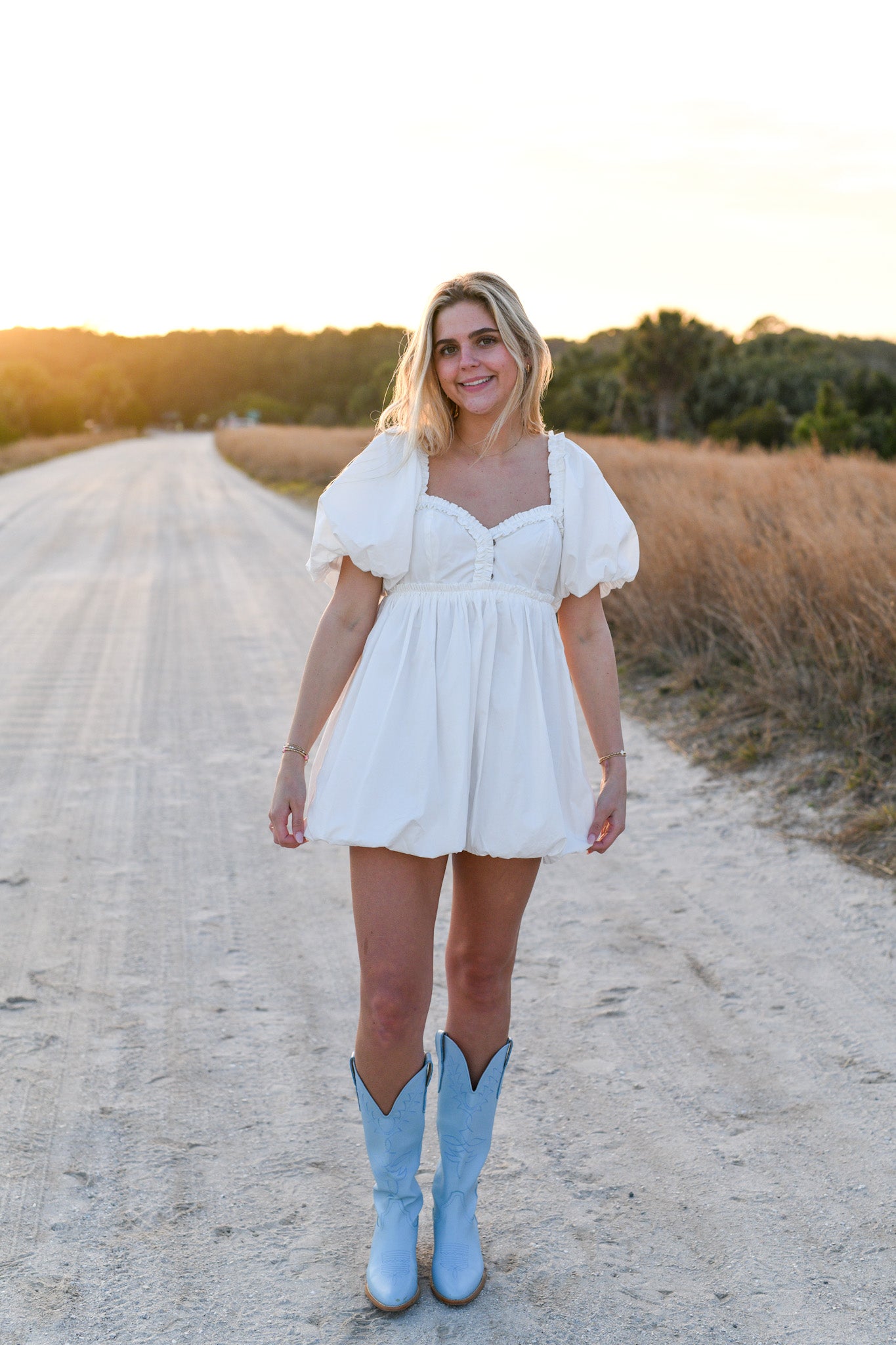 Short Puff Sleeves Off Shoulder Mini Dress - White