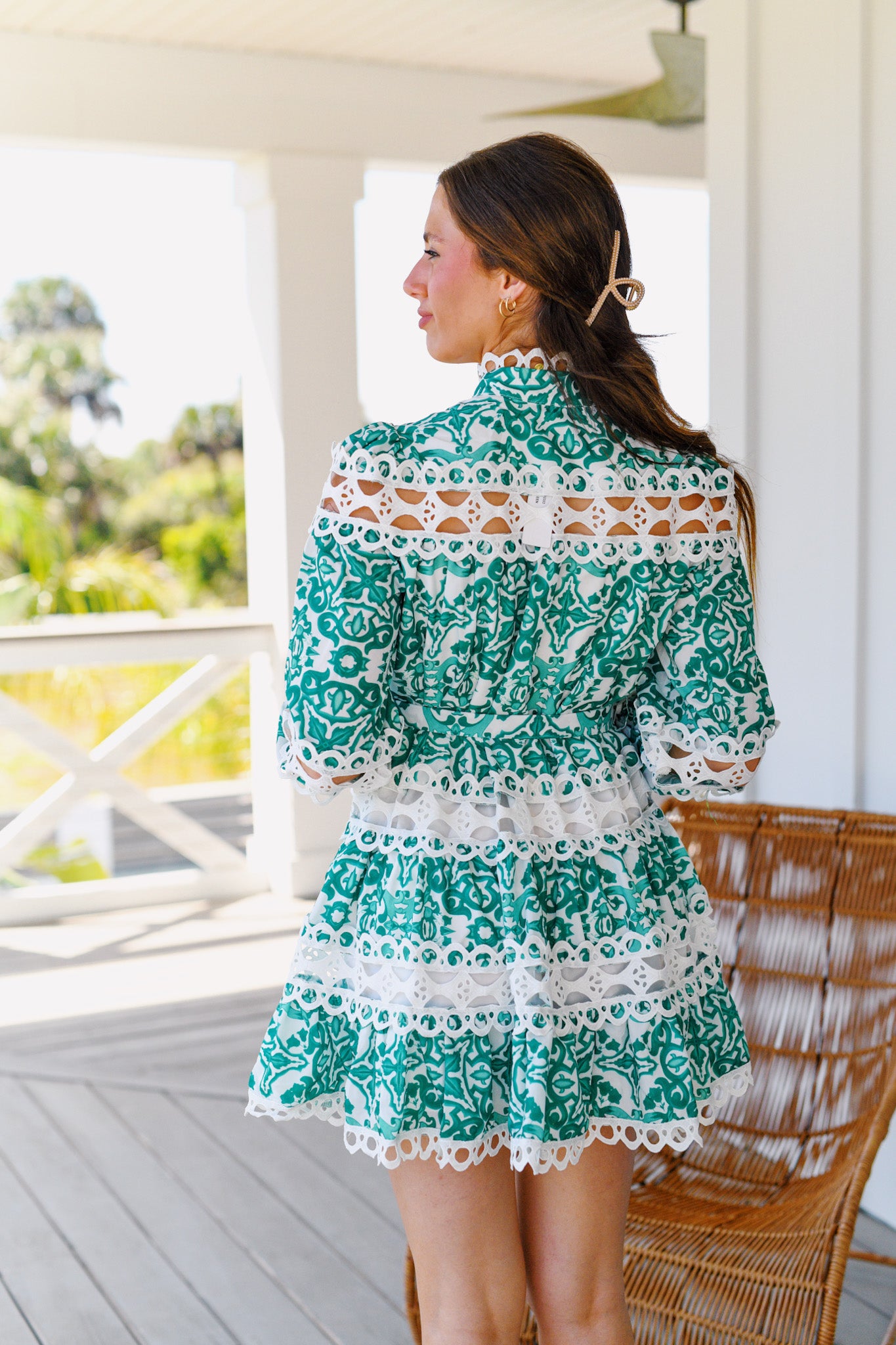 Gracie Long Sleeve Hem Dress - Green/White