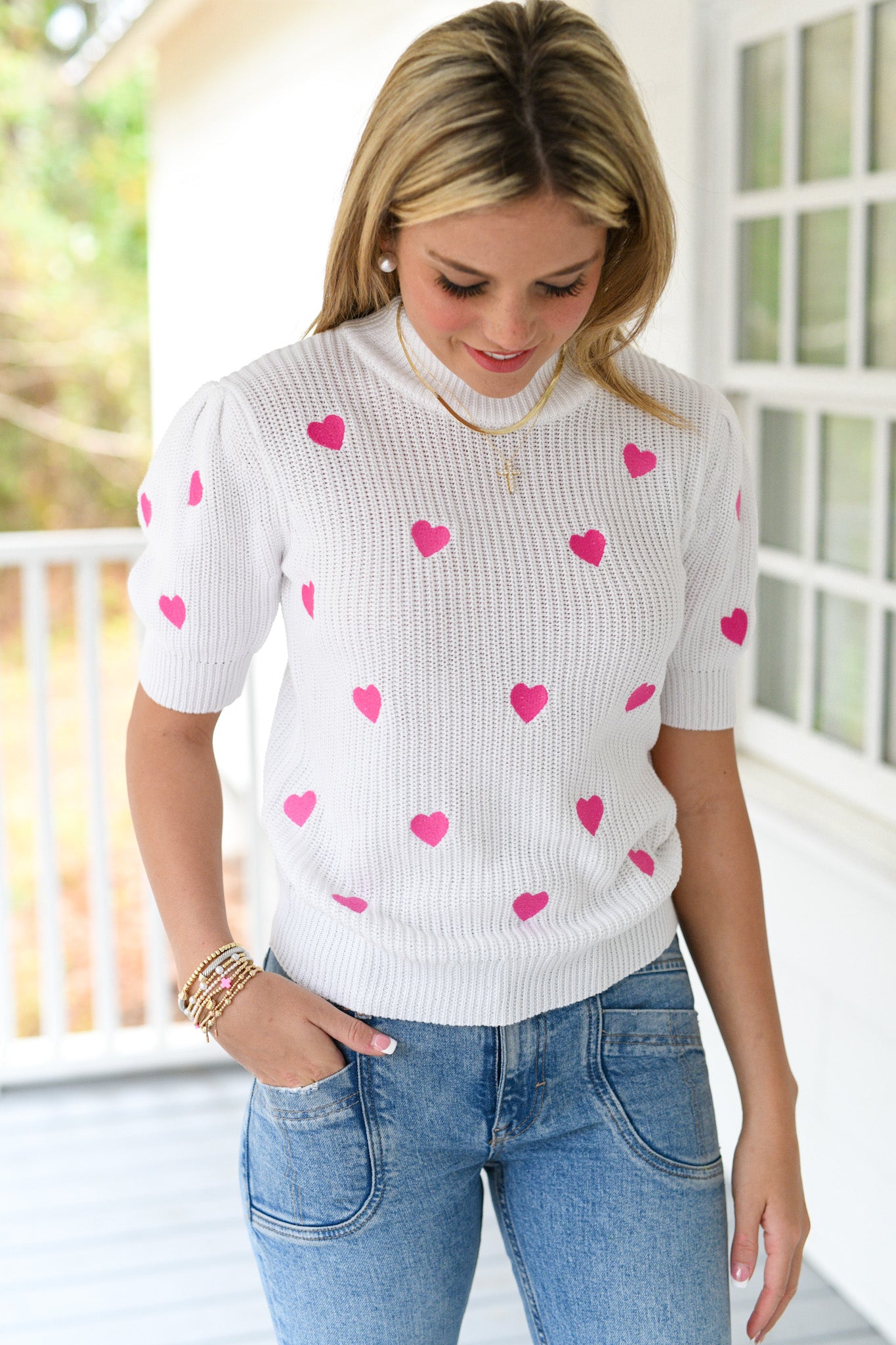 Rachel Heart Short Sleeve Sweater - Ivory
