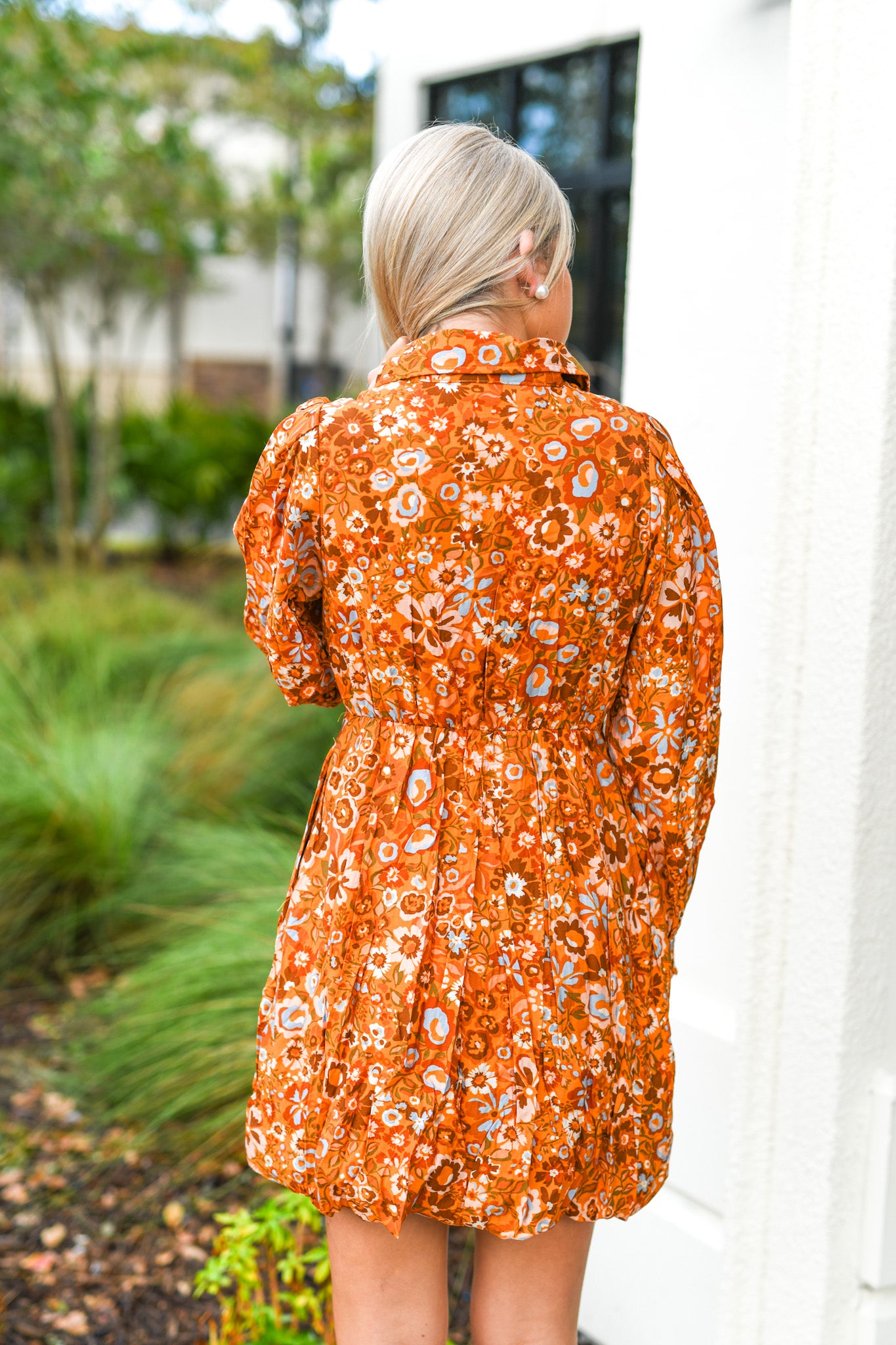 Jordyn Bubble Hem Floral Dress - Orange