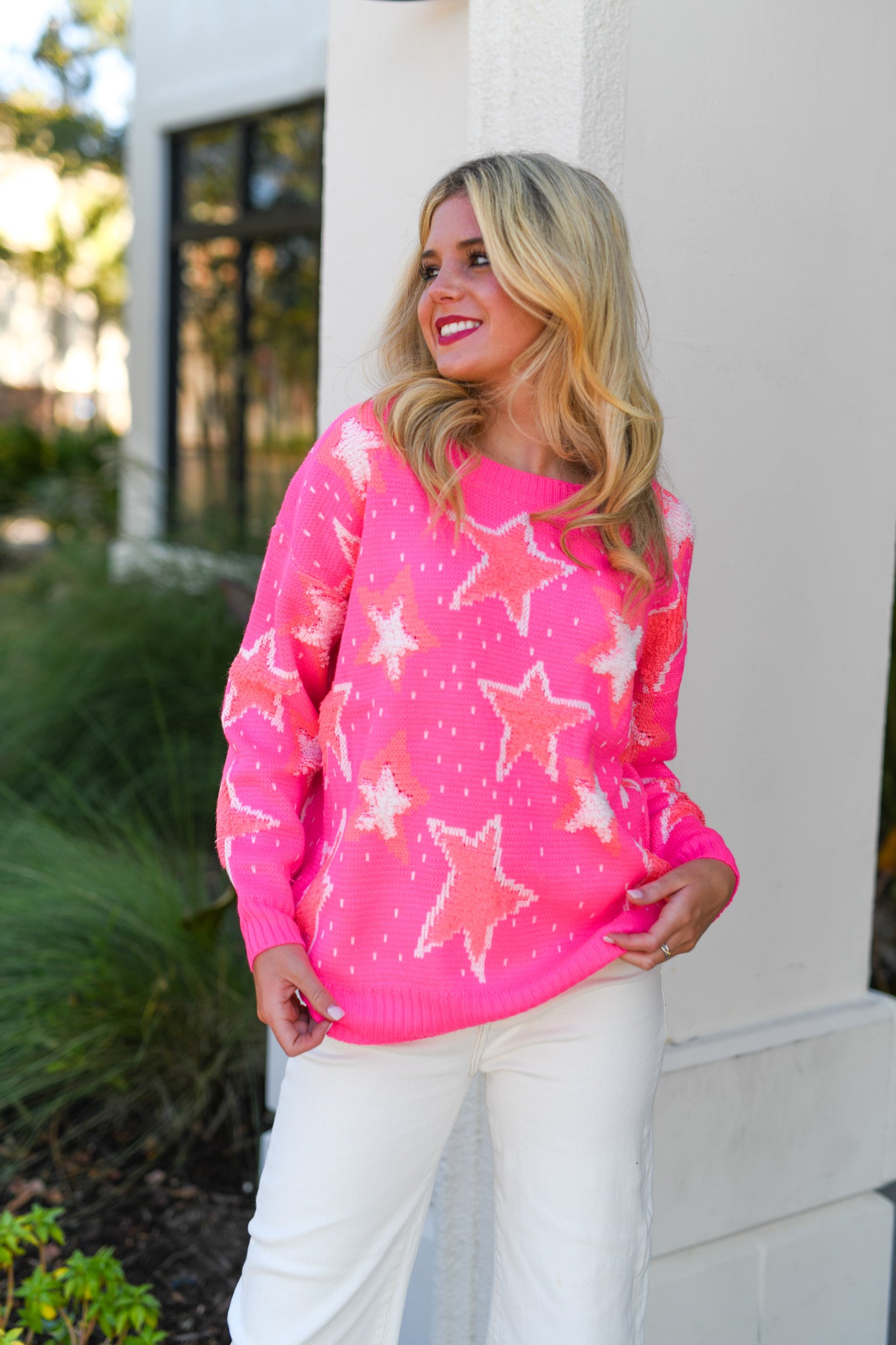 Lillian Star Sweater - Hot pink