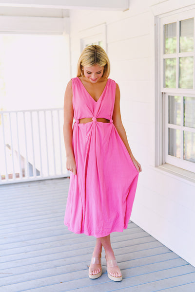 Bailey Knotted Waist Midi Dress - Pink