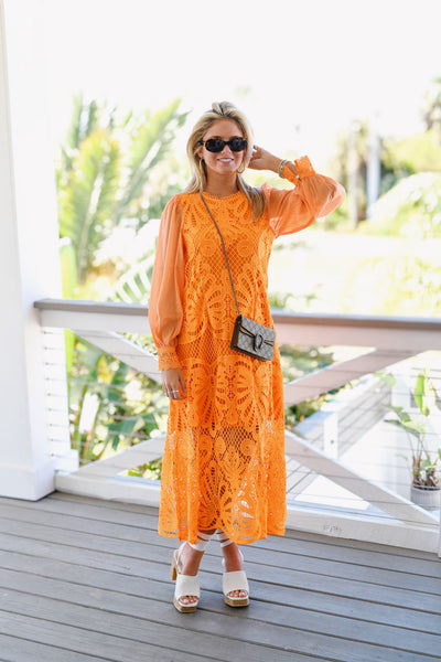 Kally Lace Maxi Dress - Orange