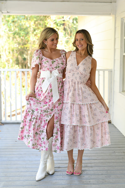 Halle Floral Printed Midi Dress - Pink
