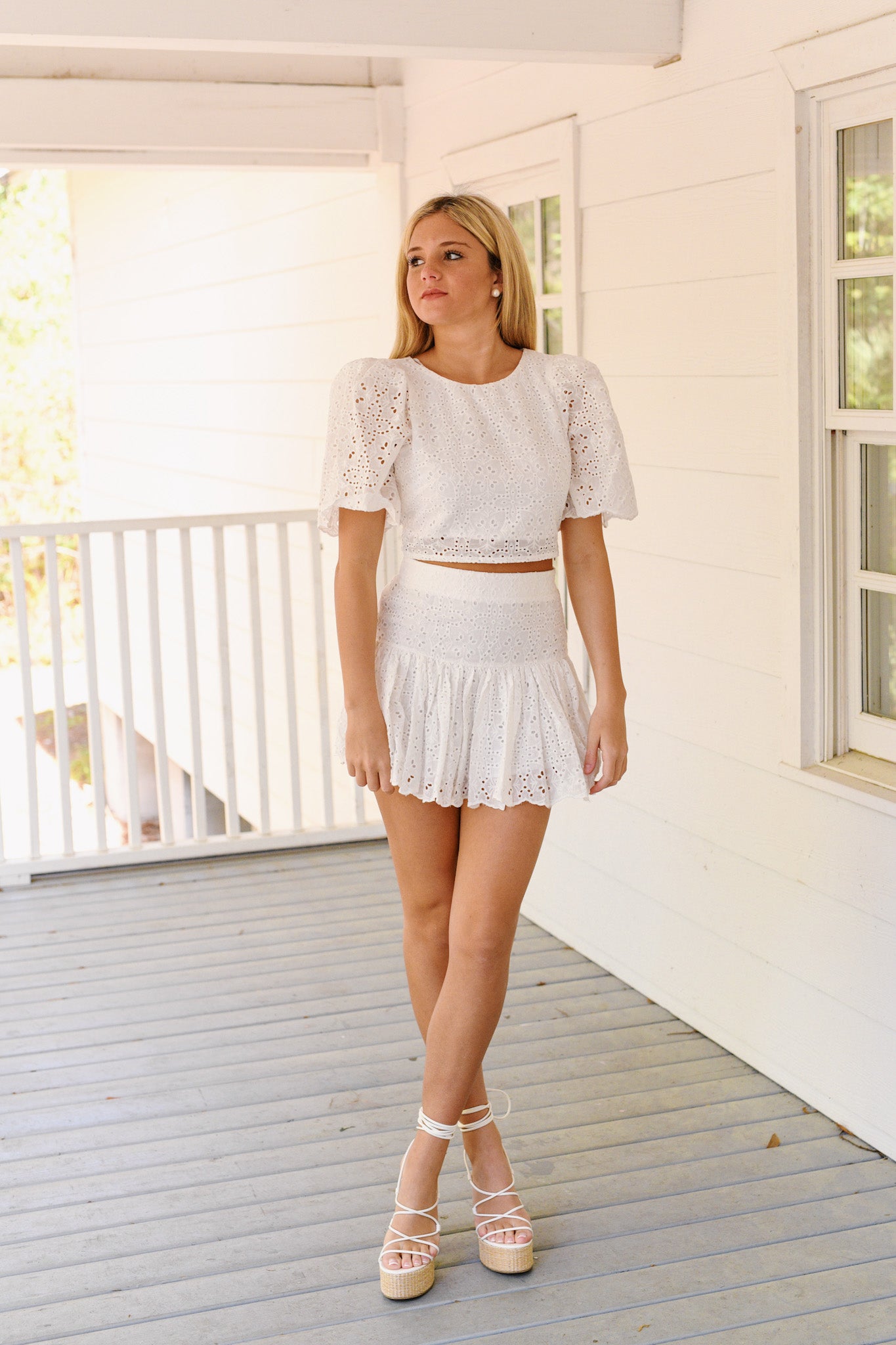 Annable Puff Sleeve and Skirt Set - White