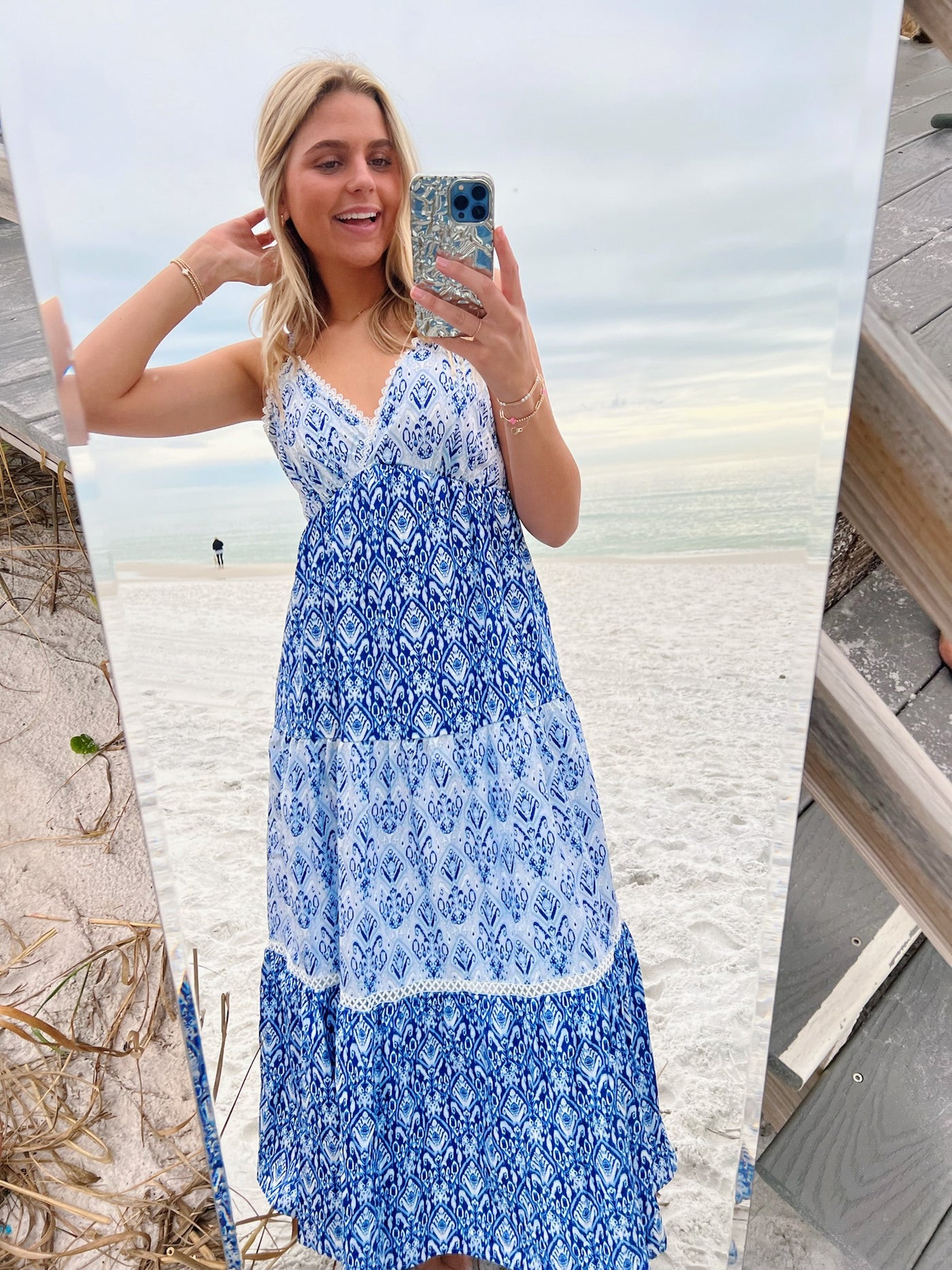 Kiera Tile Print Maxi Dress - Blue