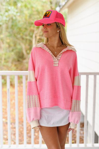 Gracelynn French Terry Knit Tunic Top - Neon Pink
