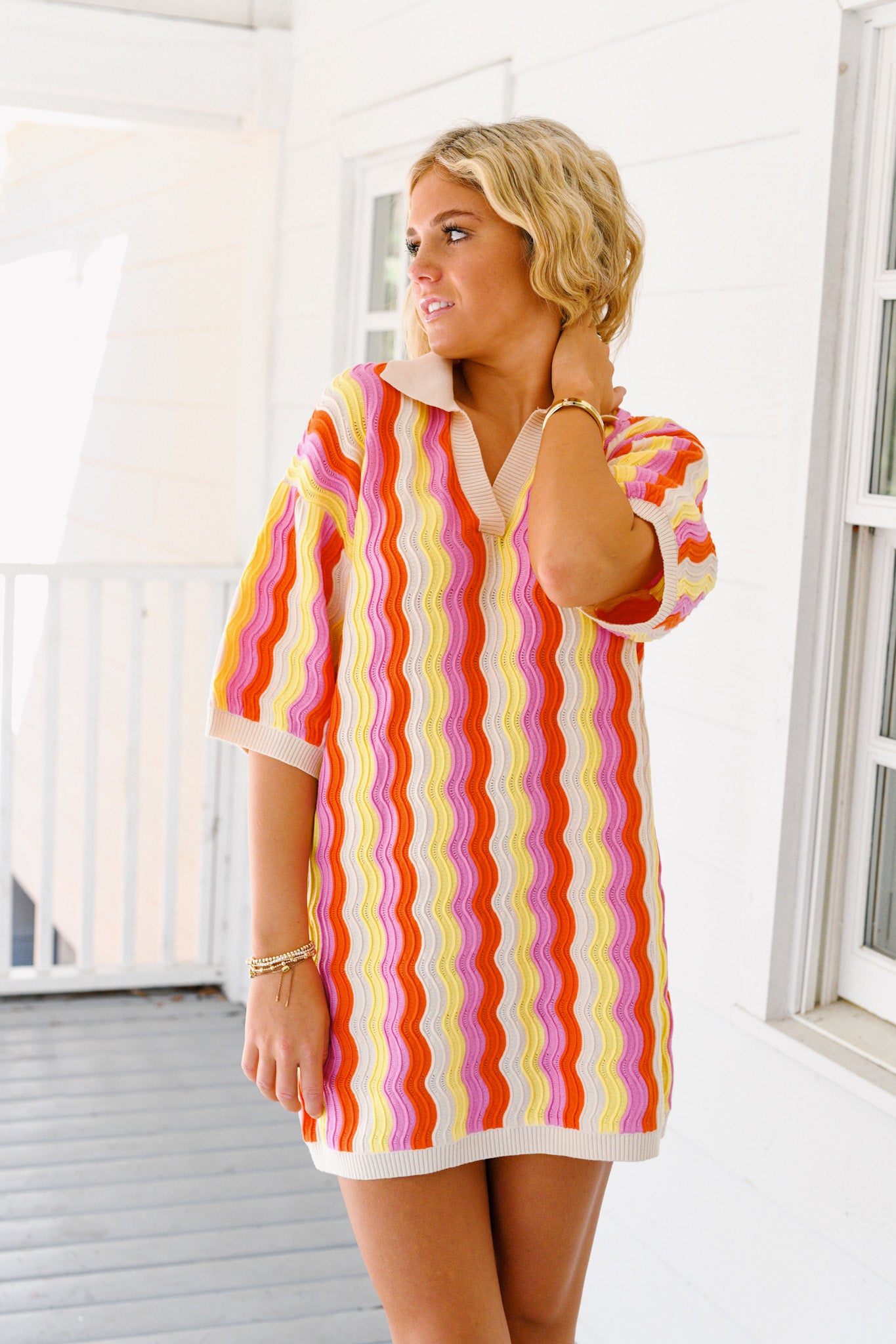 Maci Short Sleeve Multi Color Knit Tunic Dress