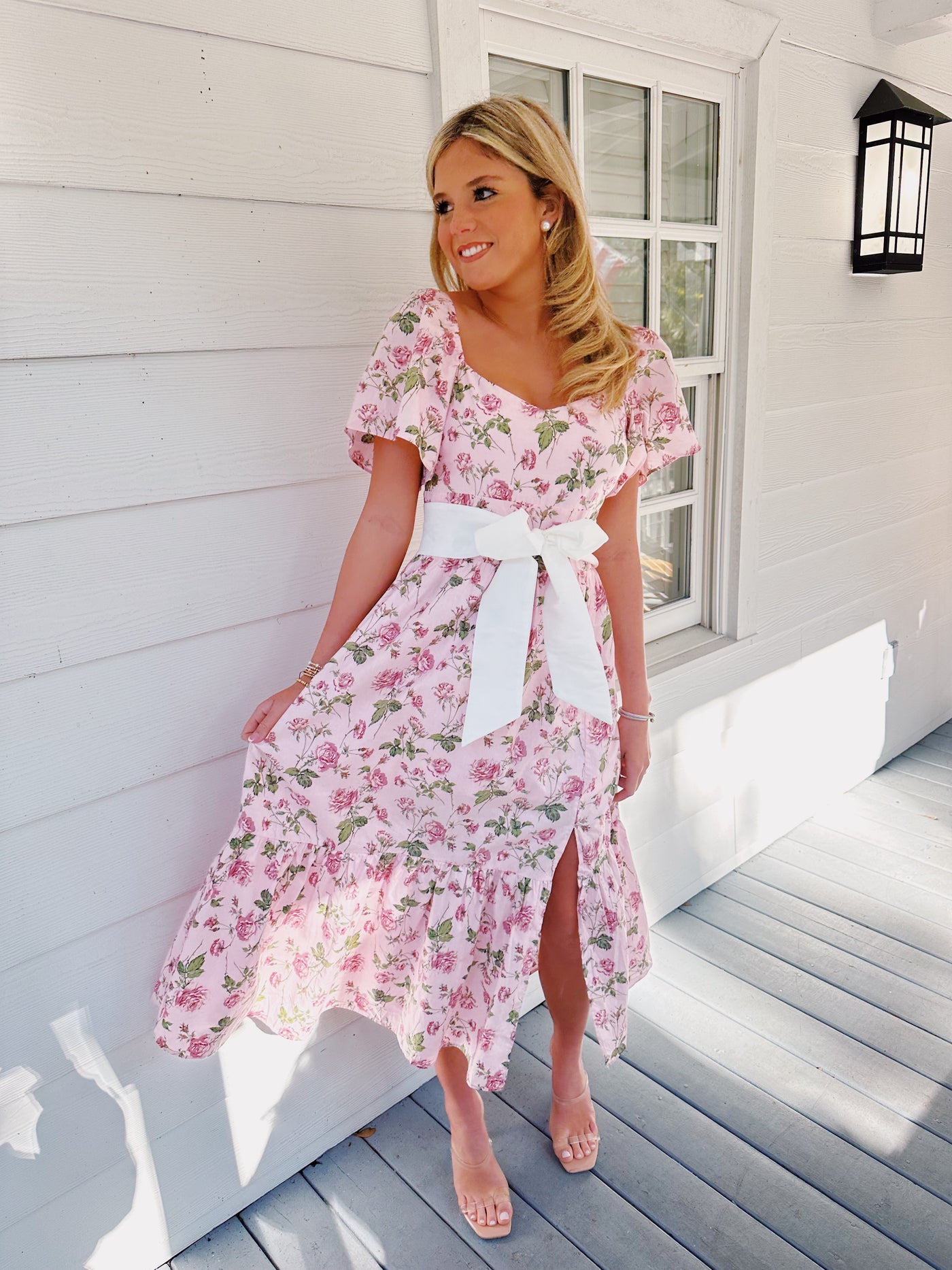 Fancy Floral Midi Dress - Pink