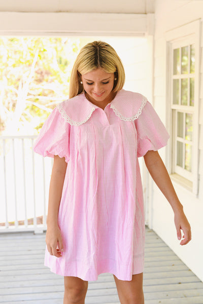 Bailey Lace Collar Trim Mini Dress - Pink