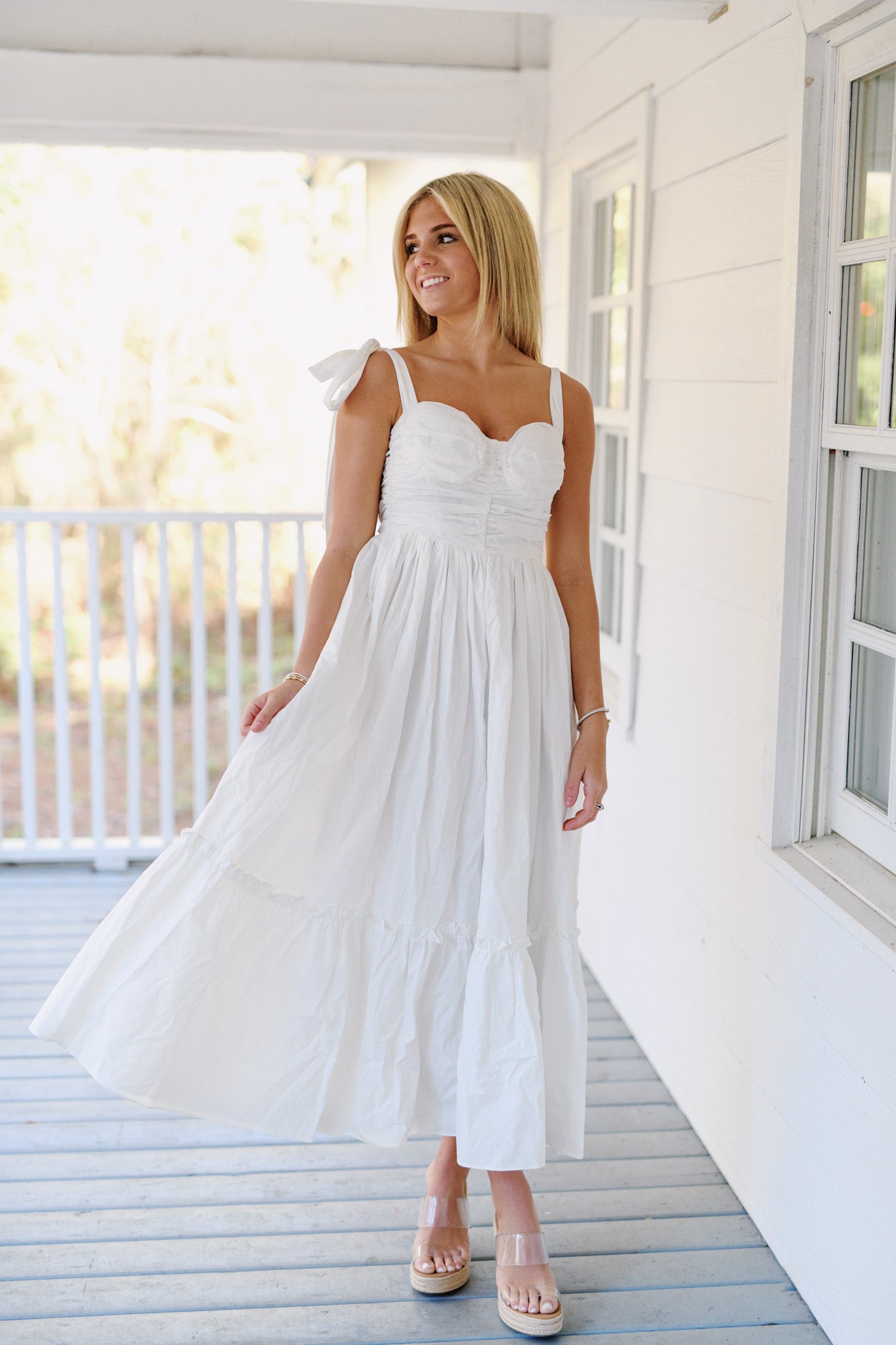 Kate Poplin Midi Dress - White