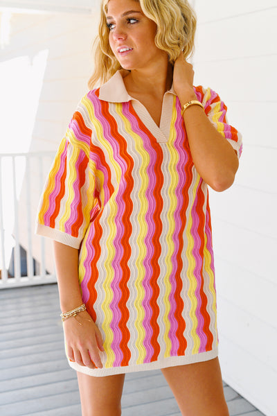 Maci Short Sleeve Multi Color Knit Tunic Dress