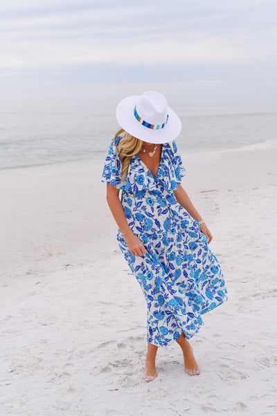 Riley Floral V Neck Dress - Blue Floral