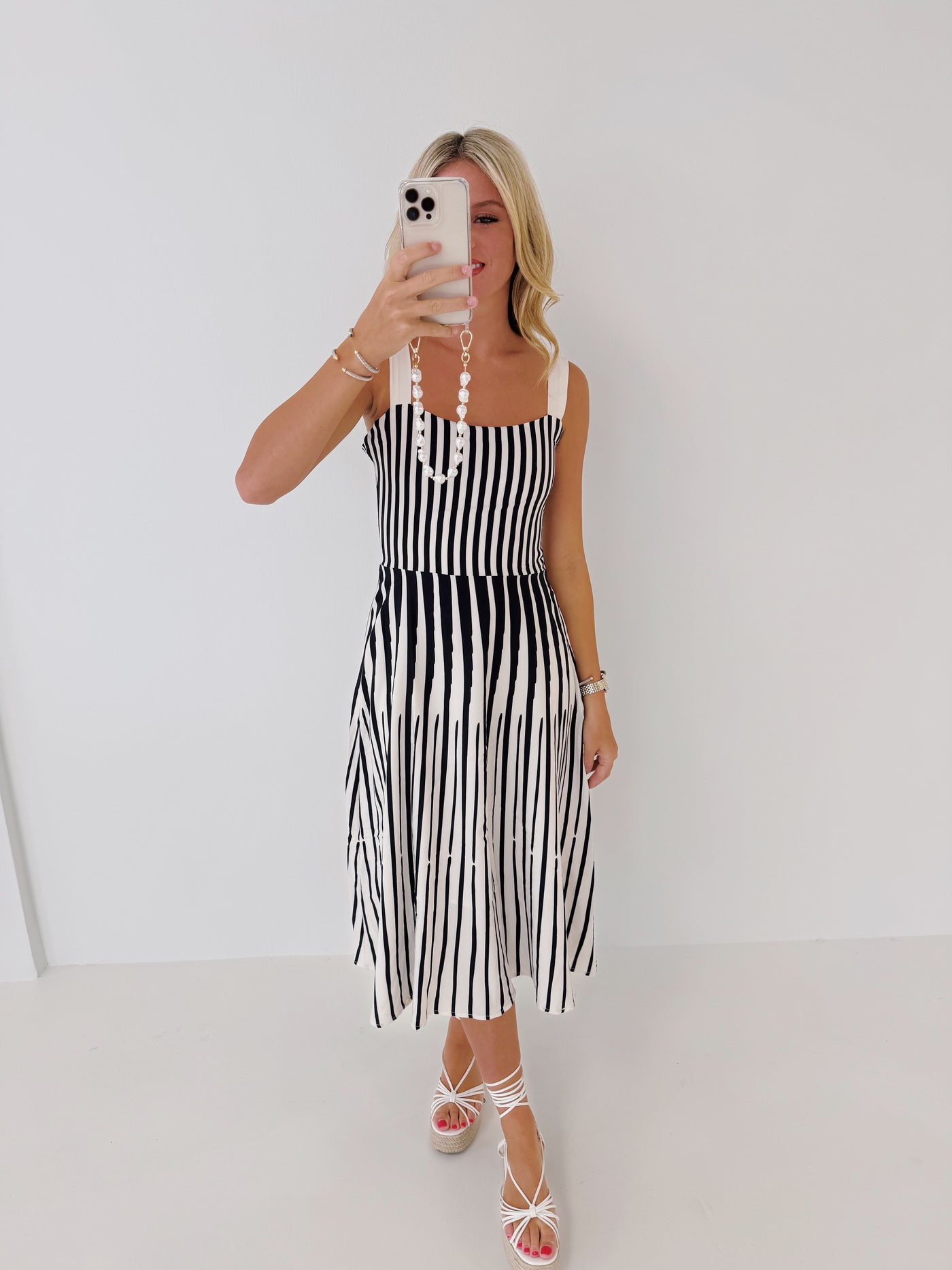 Logan Striped Midi Dress - Black/White