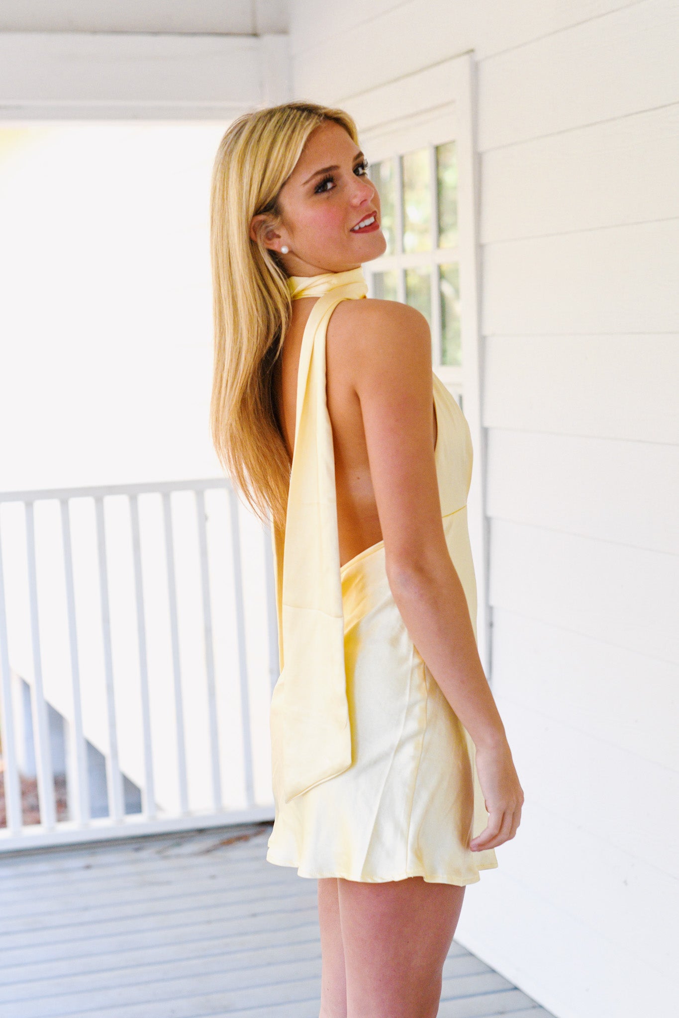 Morgan Halter neck Satin Mini Dress - Yellow