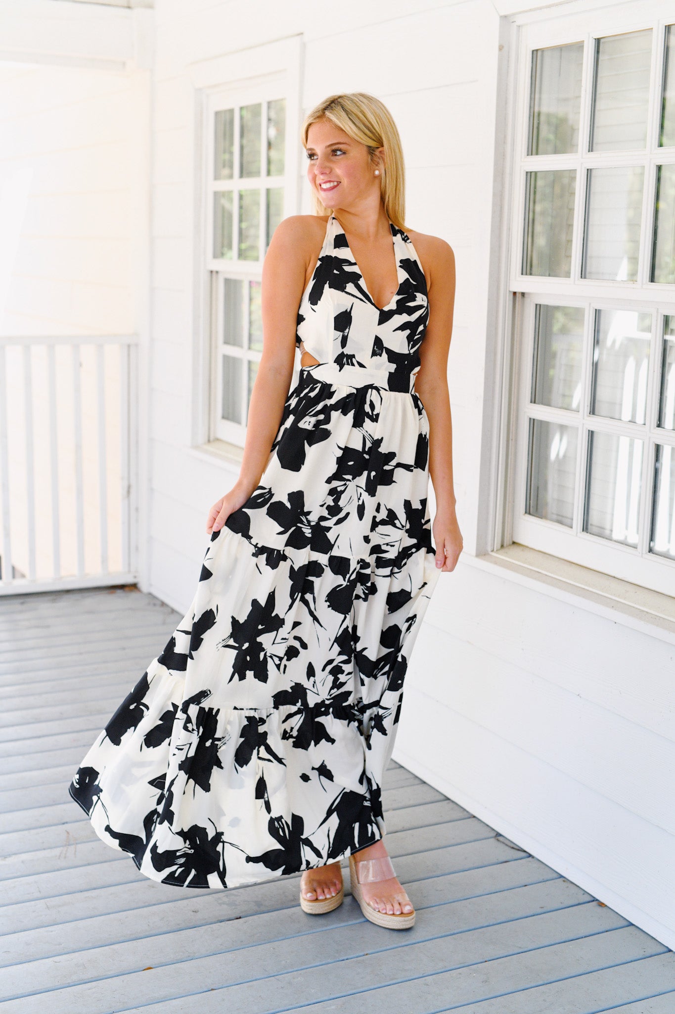 Alix Floral Tie Maxi Dress - White/Black