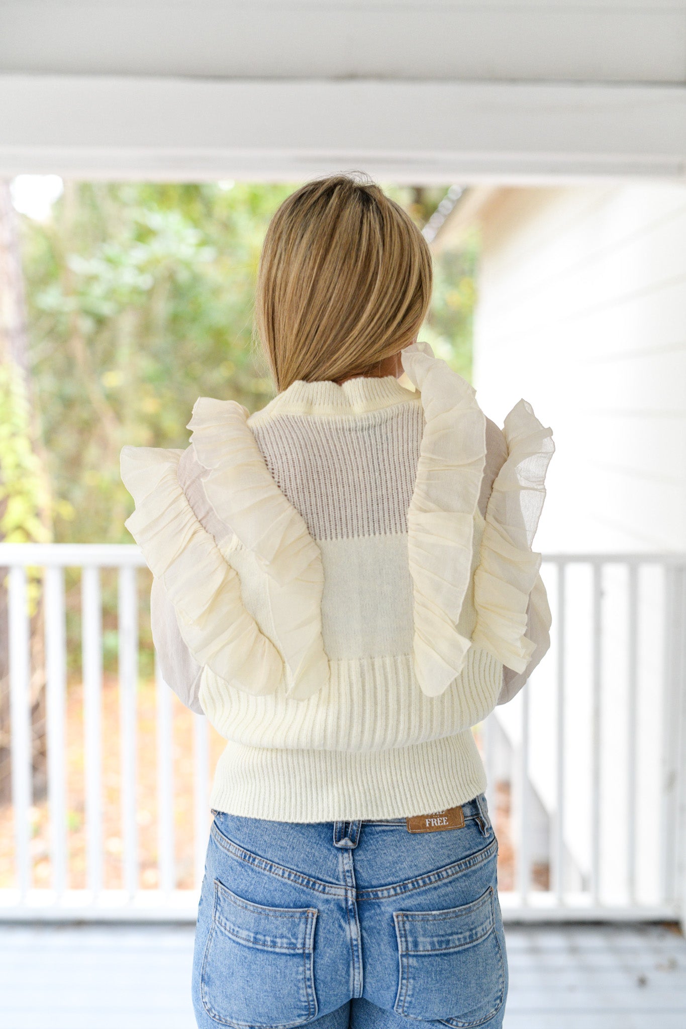 Kailey Ruffled Wings Cardigan Top - Ivory