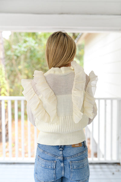 Kailey Ruffled Wings Cardigan Top - Ivory