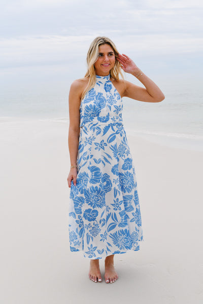 Gabby Sleeveless Halterneck Maxi Dress - Blue