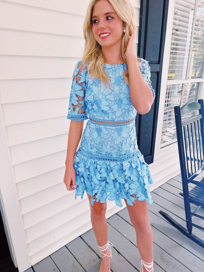 Regan Lace Tiered Dress - Blue