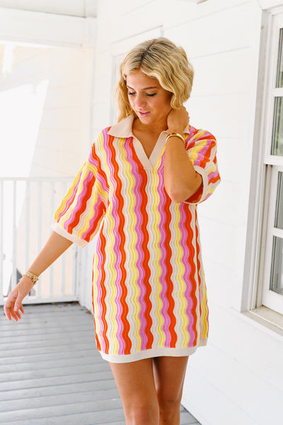 Maci Short Sleeve Multi Color Knit Tunic Dress