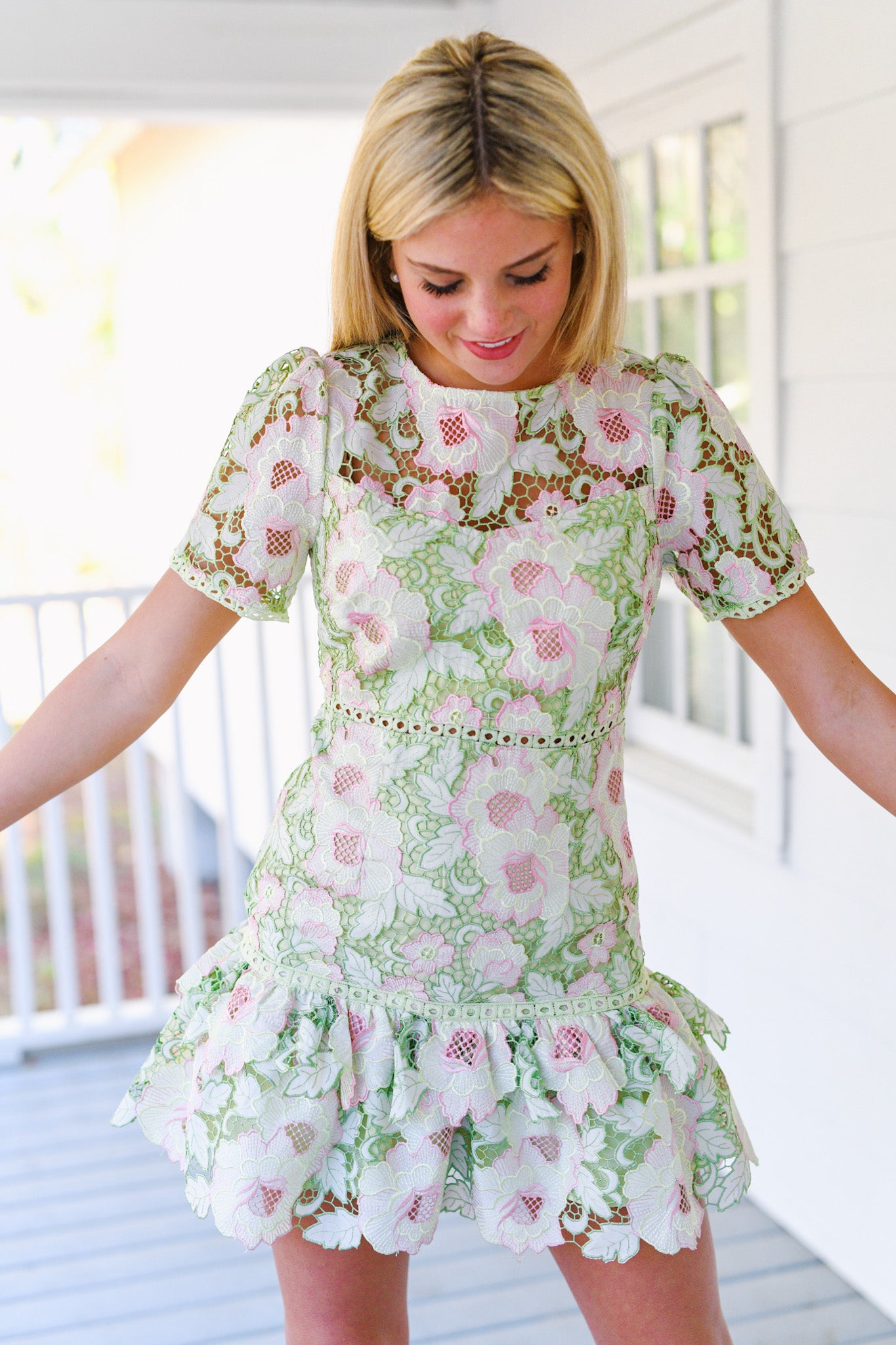 Grace Floral Mini Dress - Green/Pink
