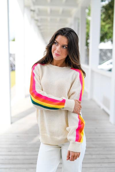 Striped Color Point Sleeves Knit Top