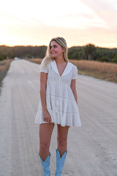 Carly Sailor Collar Mini Dress - Off White