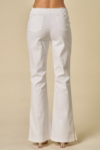 NIGHT OUT RUCHED V-FRONT FLARED BOOTCUT PANTS - WHITE
