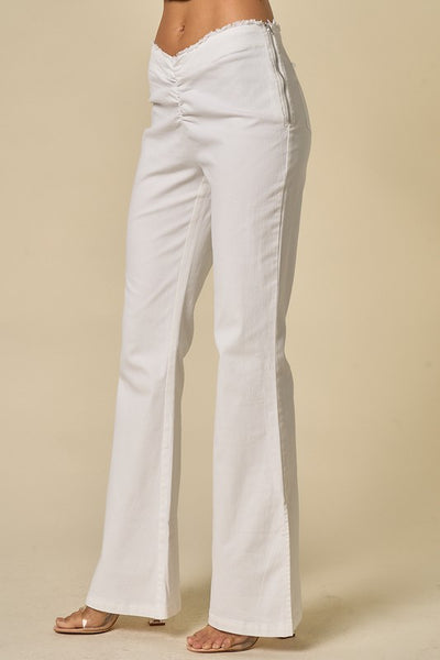 NIGHT OUT RUCHED V-FRONT FLARED BOOTCUT PANTS - WHITE