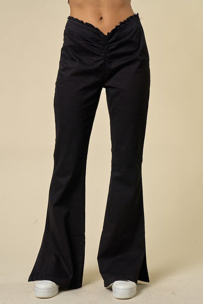 NIGHT OUT RUCHED V-FRONT FLARED BOOTCUT PANTS - BLACK