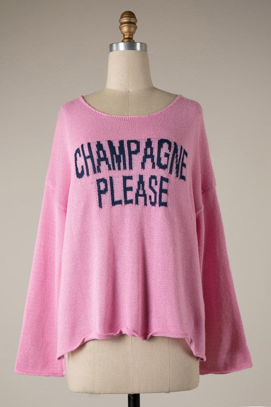 Champagne Please Knit Lightweight Sweater- Pink/Navy