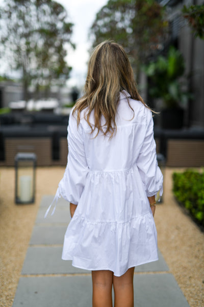 Ellie Collard Button Up Mini Dress - White