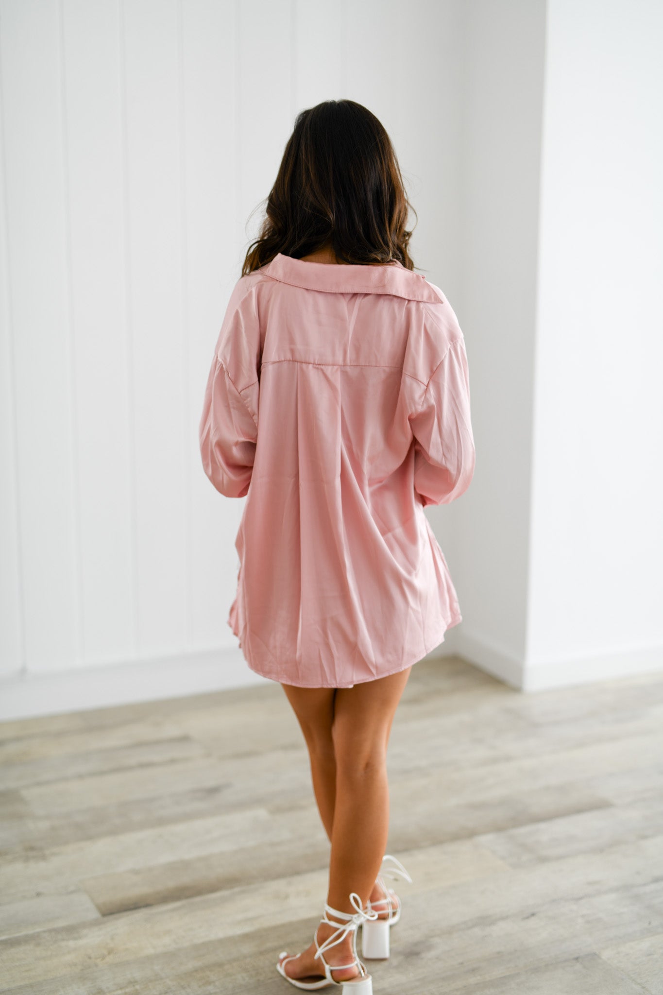 Satin Oversize Shirt and Shorts Set - Pink