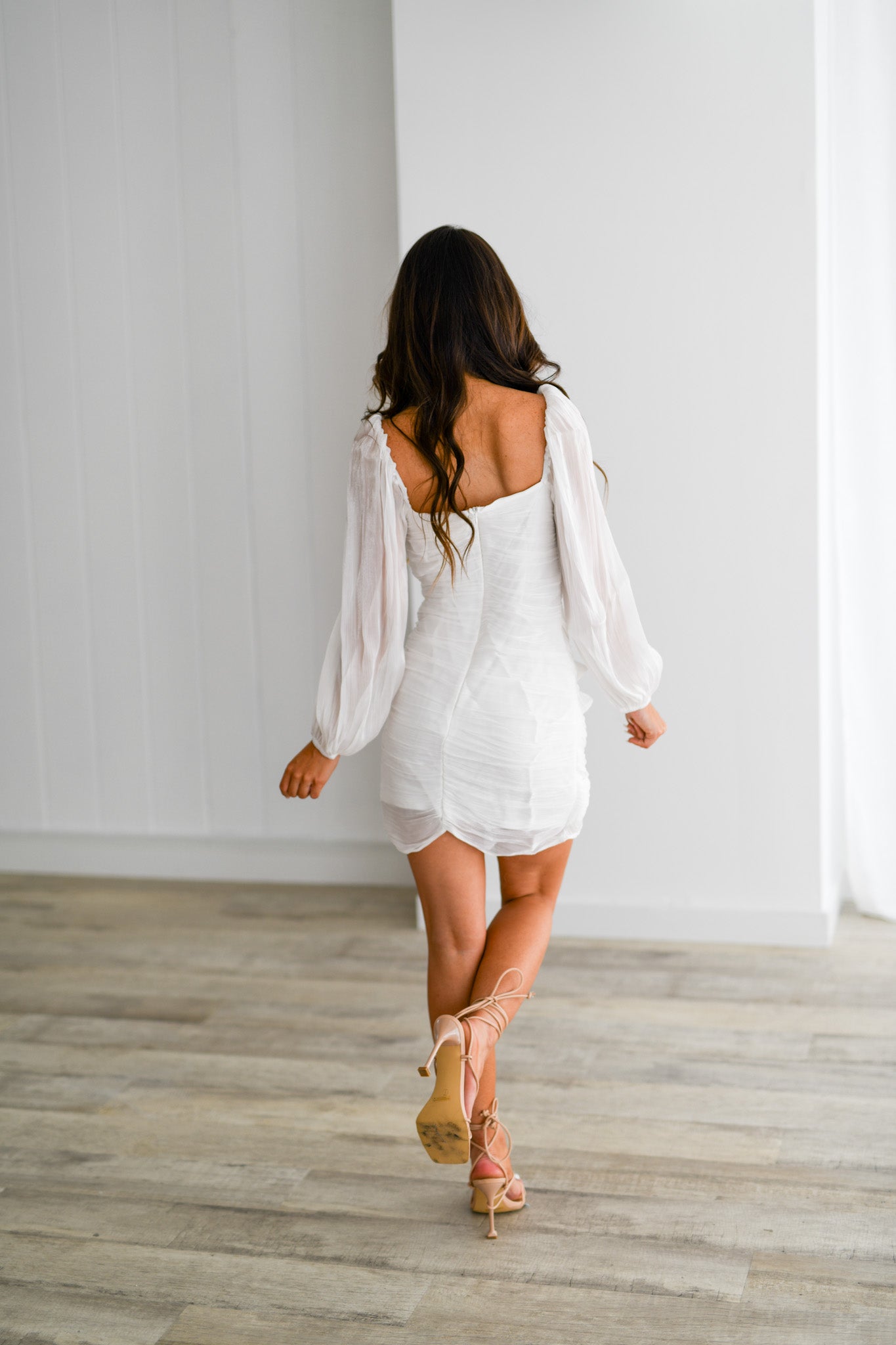 SATIN SHINY SHEEN BOW MINI DRESS  - White