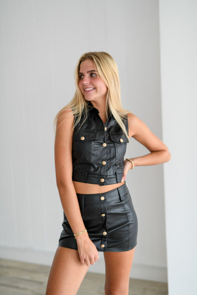 Emma Leather Skirt - Black